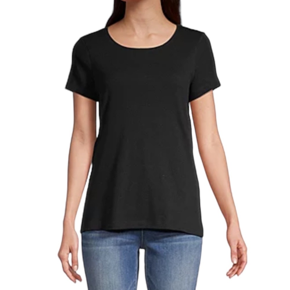 St John's Bay Super Black Essential Tee Short Sleeve Ribbed Crewneck XL Cotton